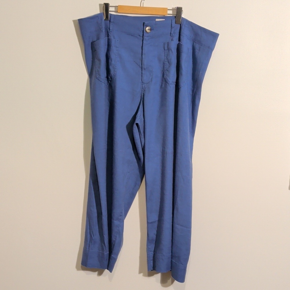 MAEVE ANTHROPOLOGIE the colette crop pant linen blend in blue - size 22W - Picture 2 of 11